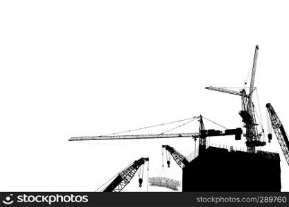 Silhouette crane construction building, Industrial crane construction