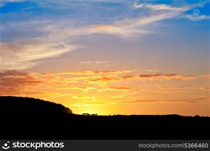 Silhouette landscape with beautiful natural sunset sky