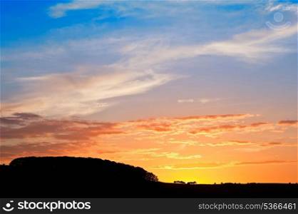 Silhouette landscape with beautiful natural sunset sky