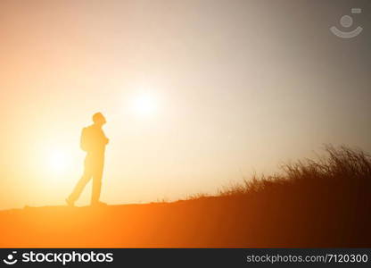 Silhouette man walking travel