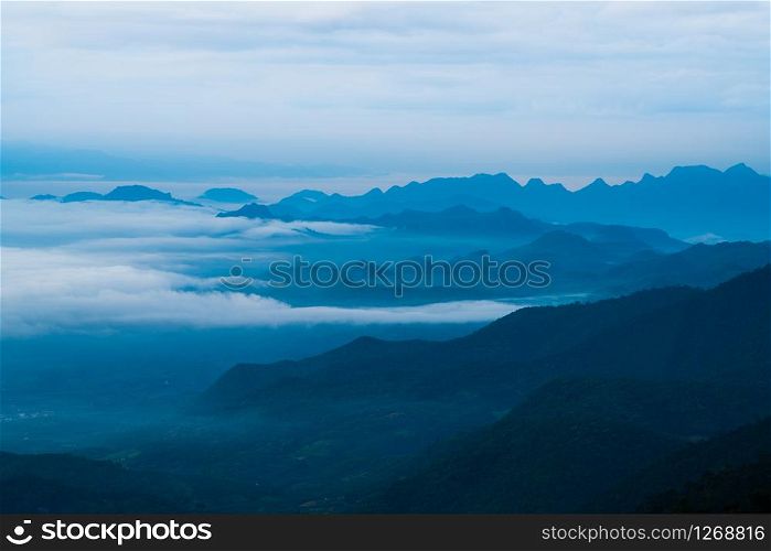 Silhouette mountain landscape and clouds