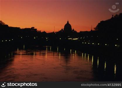Silhouette of a basilica at dusk, St. Peter&acute;s Basilica, Vatican City