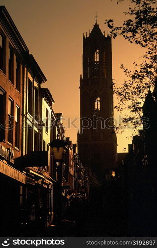 Silhouette of a clock tower, Utrecht, Netherlands