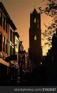 Silhouette of a clock tower, Utrecht, Netherlands