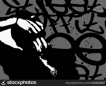 Silhouette of a man clenching his mouth