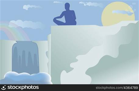 Silhouette of a man performing yoga