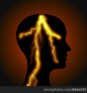 Silhouette of a man&rsquo;s head with lightning.