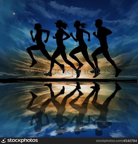 Silhouette of a man running against the evening sky