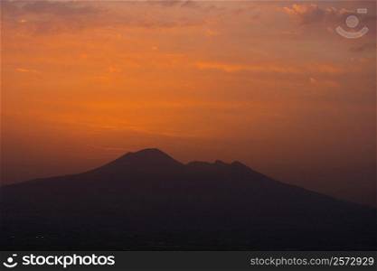 Silhouette of a mountain at sunset, Mt Vesuvius, Naples, Campania, Italy