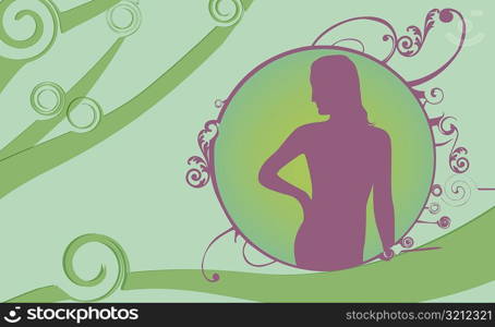 Silhouette of a naked woman looking sideways