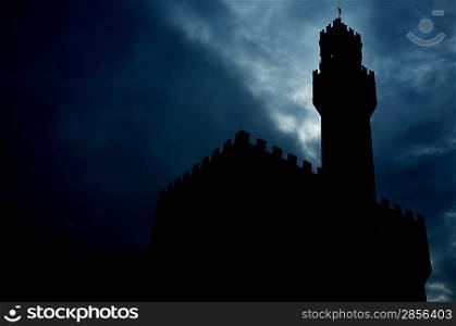 Silhouette of a Palazzo Vecchio during nighttime.