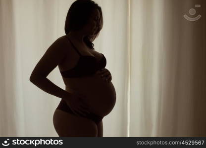 Silhouette of a pregnant woman at home - Natural Light