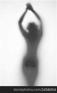 silhouette of a pregnant woman from behind and arms outstretched on a light background. silhouette of a pregnant woman on a light background