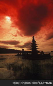 Silhouette of a temple in a lake, Puru Ulu Danau Temple, Bali, Indonesia