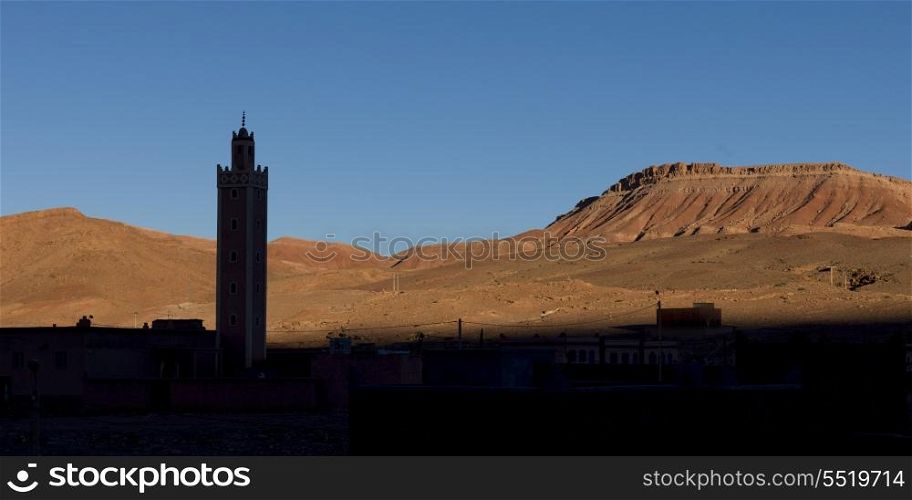 Silhouette of a tower in village, Ouarzazate, Morocco