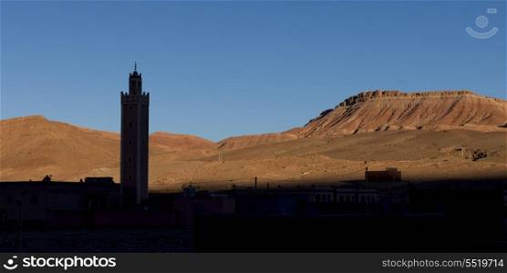 Silhouette of a tower in village, Ouarzazate, Morocco