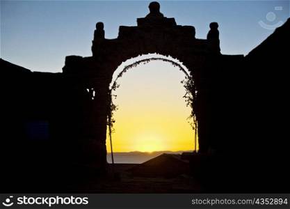 Silhouette of an entrance gate, Lake Titicaca, Taquile Island, Puno, Peru