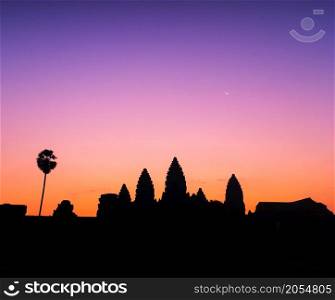 Silhouette of Angkor Wat, Siem Reap, Cambodia. Silhouette of Angkor Wat