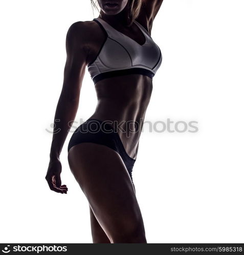 silhouette of attractive fitness woman, trained female body, lifestyle portrait, caucasian model