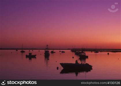Silhouette of boats moored in a river, Cape Cod, Cape Cod, Massachusetts, USA