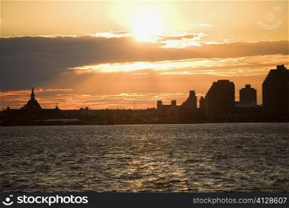 Silhouette of buildings at the waterfront, New York City, New York State, USA