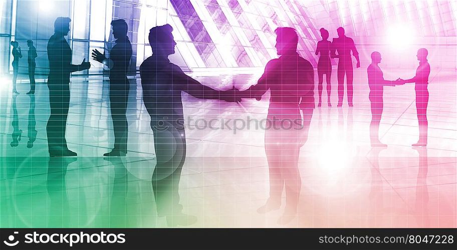 Silhouette of Business People in an Office Building Concept. Futuristic Interface