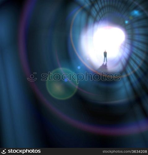 Silhouette of businessman standing in color background