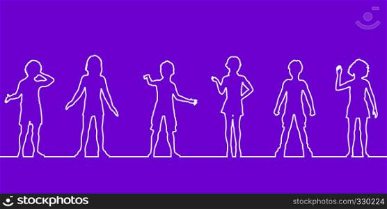 Silhouette of Children Playing as Outline Abstract Background. Silhouette of Children Playing