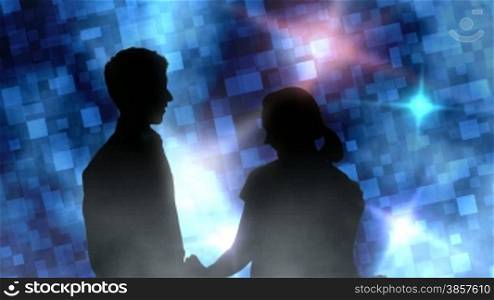 Silhouette of couple dancing with abstract background