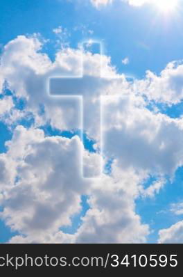 Silhouette of Cross on Blue Summer Sky With Clouds