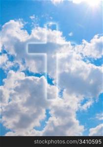 Silhouette of Cross on Blue Summer Sky With Clouds