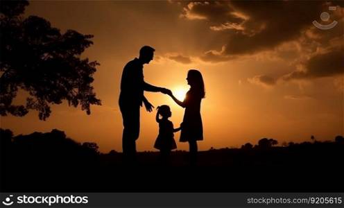 silhouette of family on the afternoon,AI generated