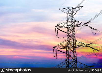 silhouette of high voltage electrical pole structure