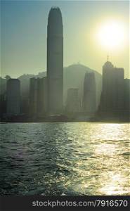Silhouette of Hong Kong Downtown at sunset