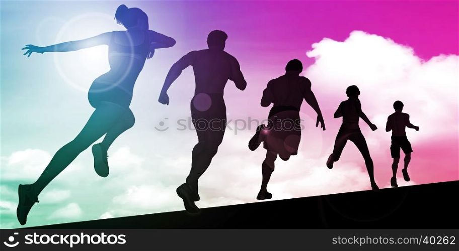 Silhouette of Joggers Running Against the Sun. Medical Science