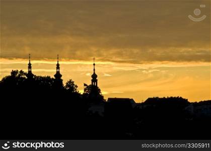 silhouette of Loreto in Prague at sunset