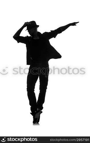 silhouette of male dancer isolated on white