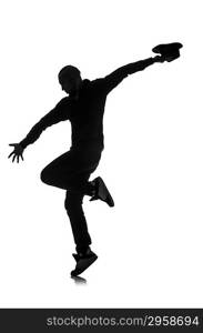 silhouette of male dancer isolated on white