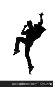 silhouette of male dancer isolated on white