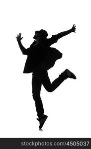 silhouette of male dancer isolated on white