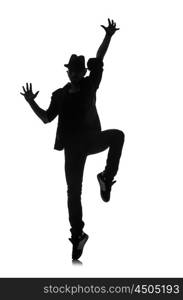 silhouette of male dancer isolated on white