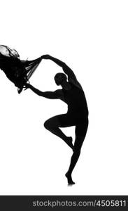 silhouette of male dancer isolated on white