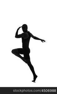 silhouette of male dancer isolated on white