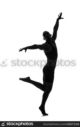 silhouette of male dancer isolated on white