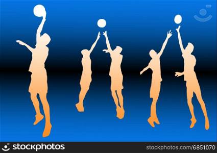 silhouette of man playing basketball on blue background. Basketball