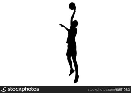 silhouette of man playing basketball on white background. Basketball