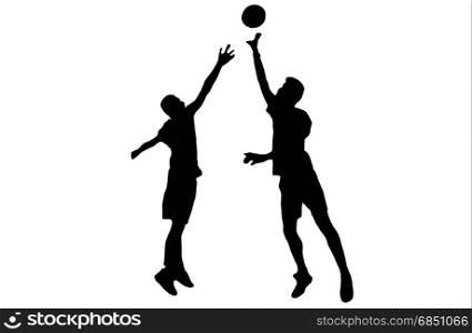 silhouette of man playing basketball on white background. Basketball