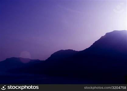 Silhouette of mountains at dusk, Costiera Amalfitana, Salerno, Campania, Italy