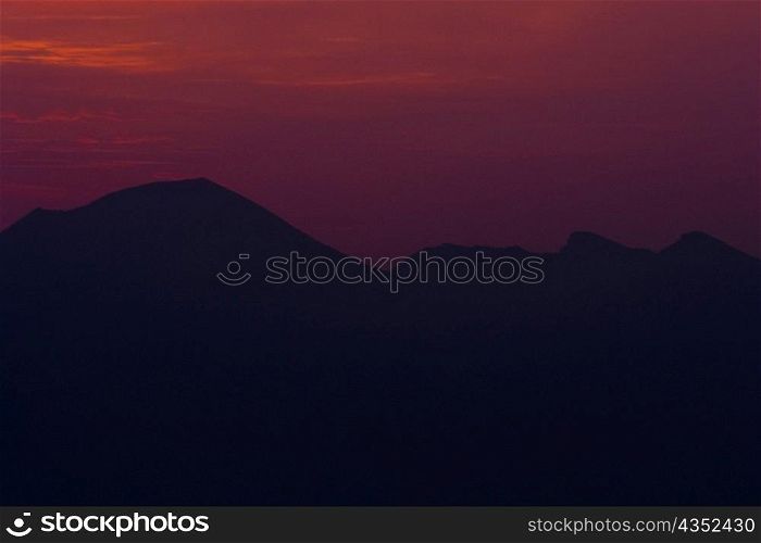 Silhouette of mountains at dusk, Mt Vesuvius, Naples, Campania, Italy