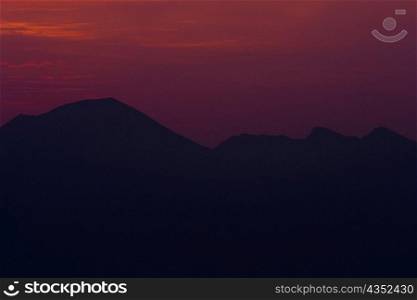 Silhouette of mountains at dusk, Mt Vesuvius, Naples, Campania, Italy